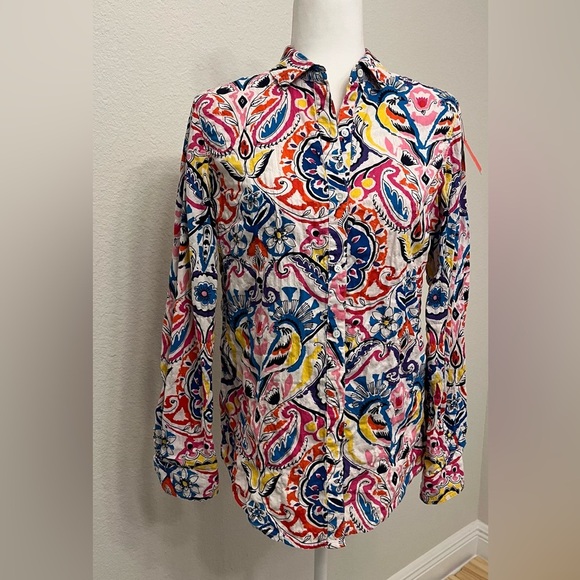 J. McLaughlin Women's Button Long Sleeve Shirt All Over Print Bold Size XS - Picture 3 of 7